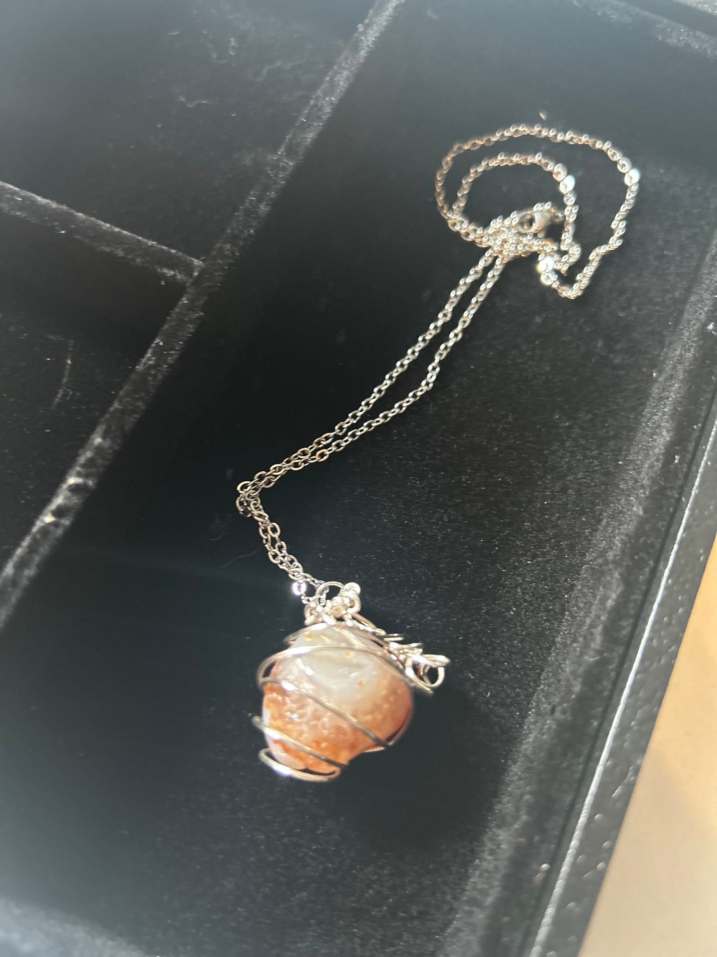 Handmade Wired Wrapped Citrine Pendant with Chain Necklace