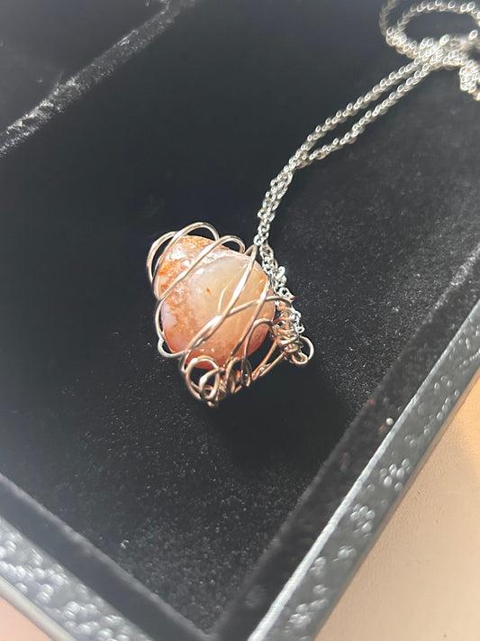 Handmade Wired Wrapped Citrine Pendant with Chain Necklace