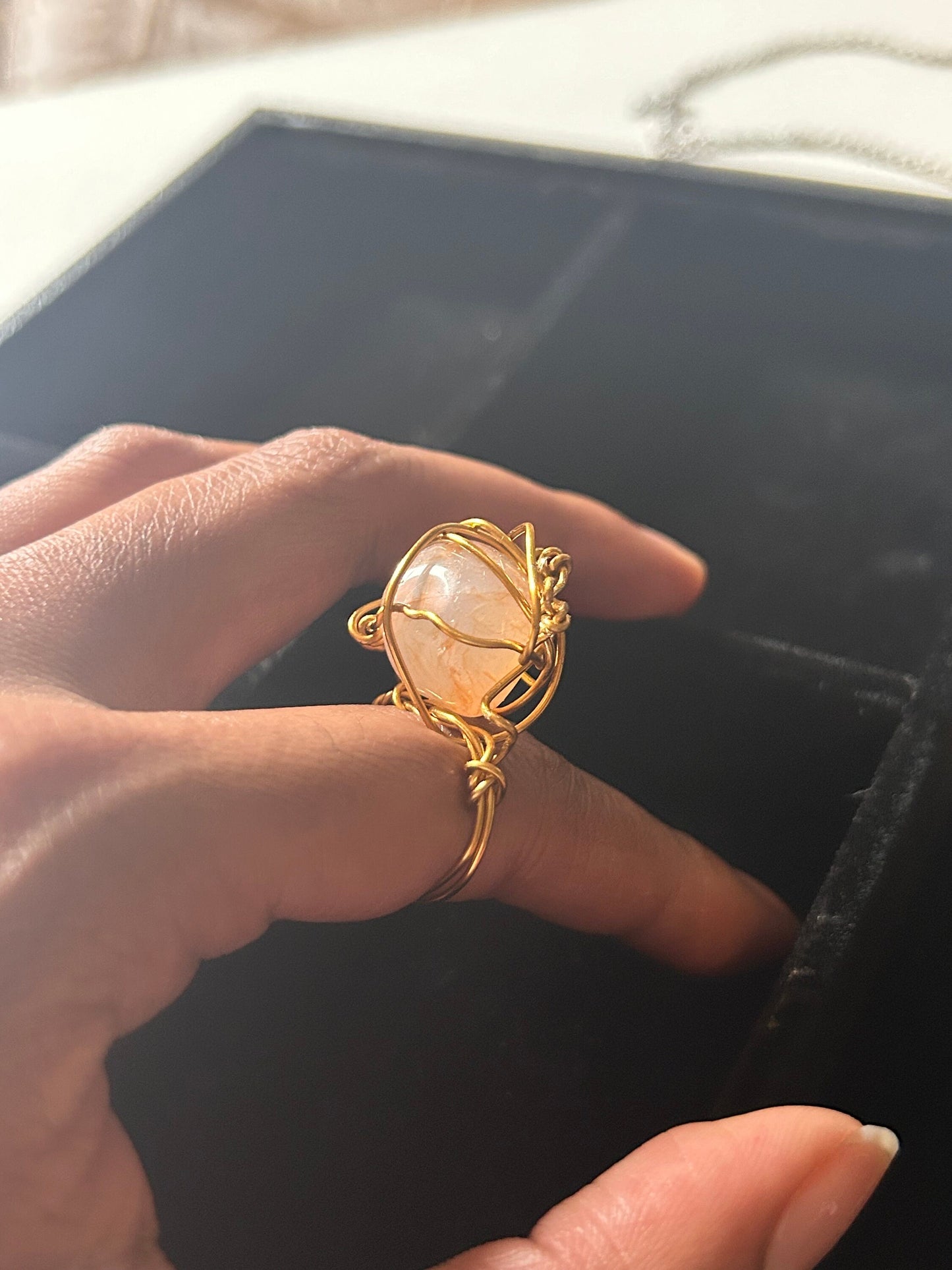 Handmade Wired Wrapped Citrine Pendant Ring